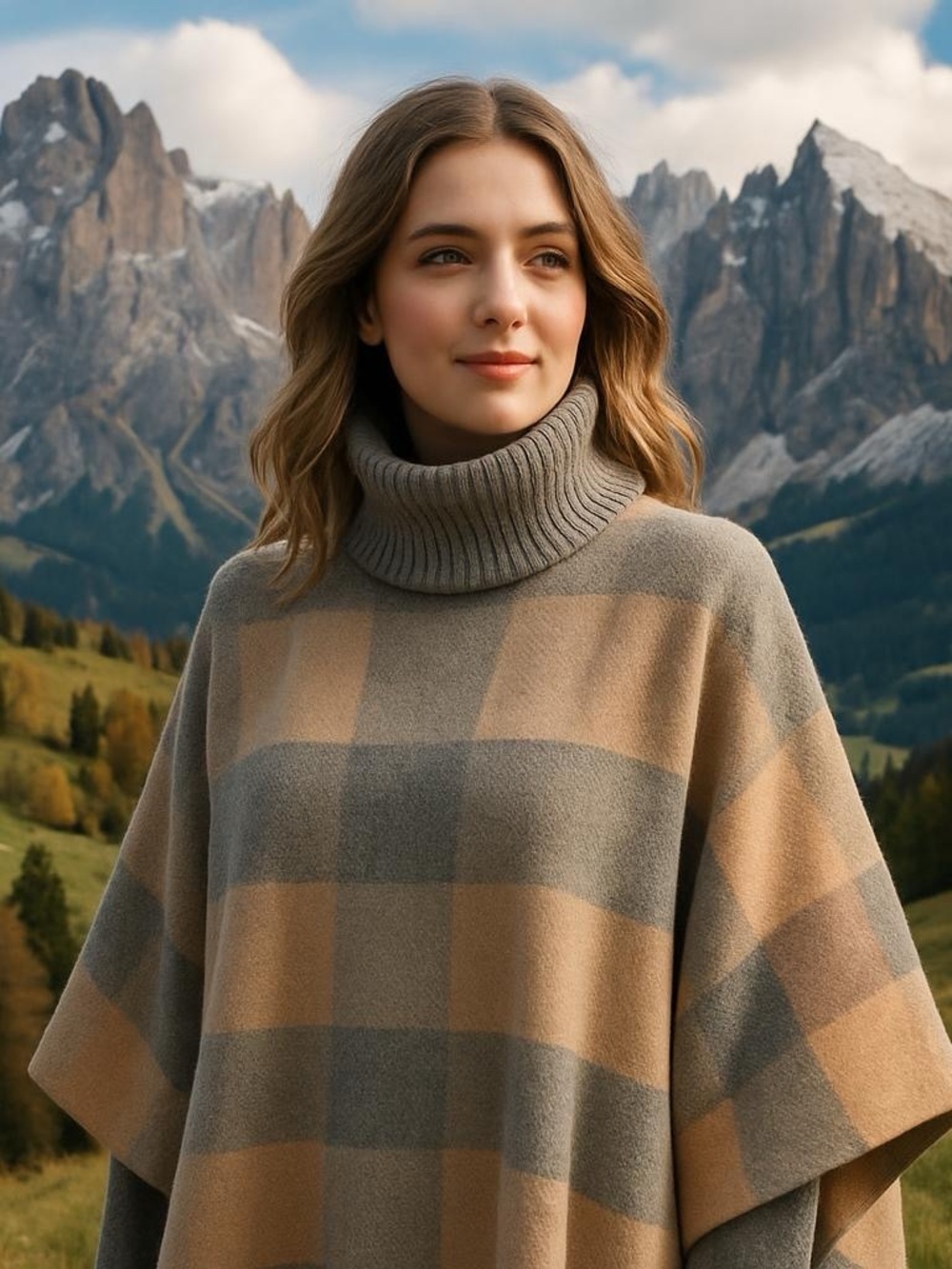 Note di Anita camel and gray wool‎ cashmere blend poncho cape, one size